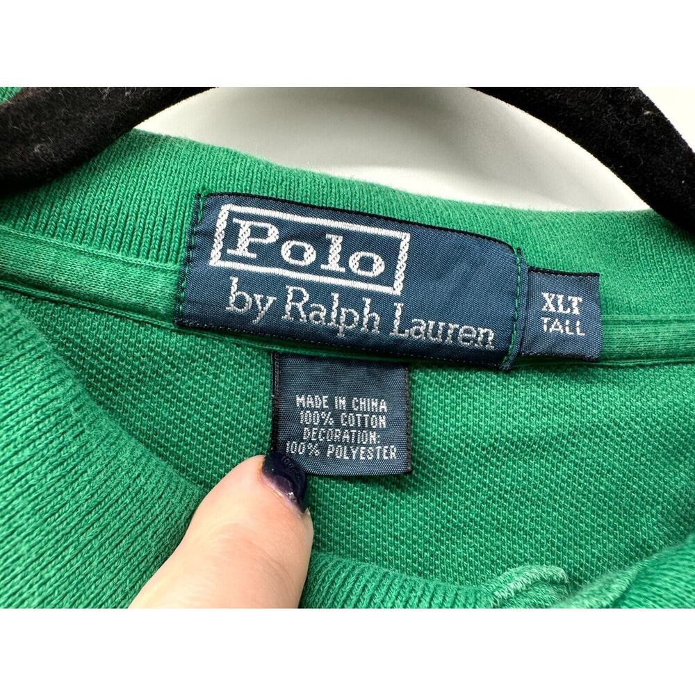 Vintage Polo Ralph Lauren Polo Shirt Men's XL Tall Green Cotton Embroidered Flag - Picture 4 of 4